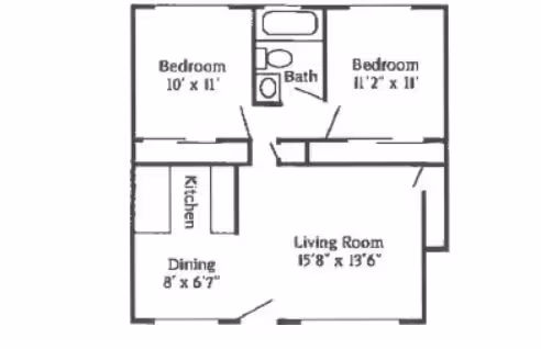 2B 1B Standard J22 floor plan